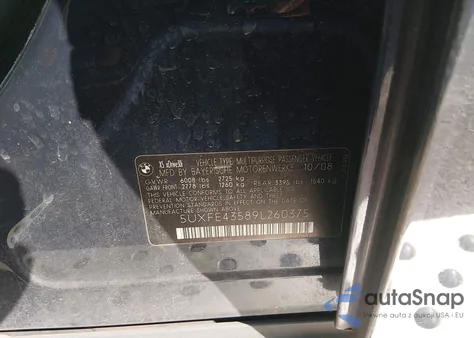 2009 BMW X5 xDrive30I z USA, uszkodzony, nr VIN 5UXFE43589L260375